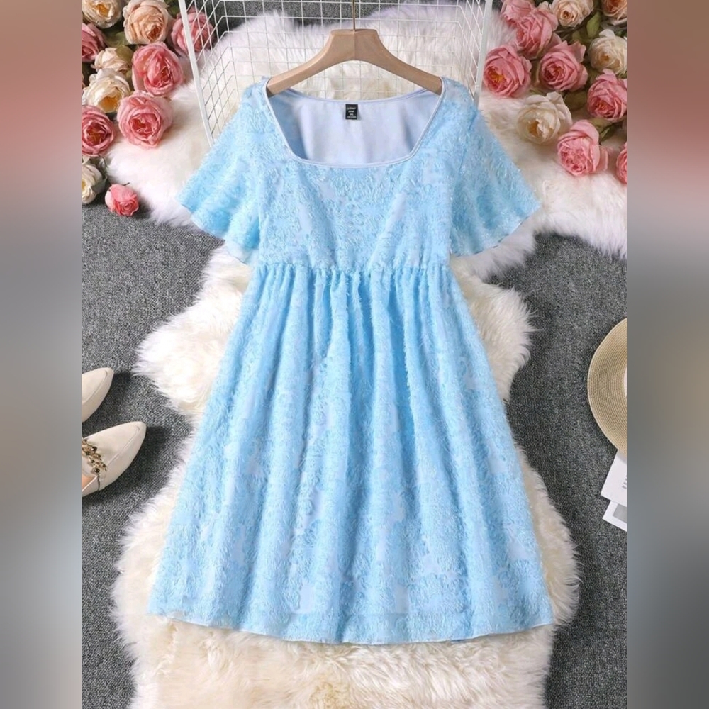 Plus Size Polka Dot Pattern Square Neck Butterfly Sleeve Dress